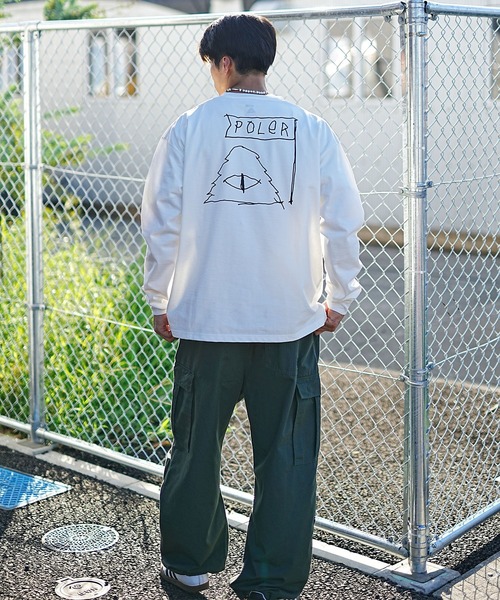 POLeR（ポーラー）の「【ムラサキスポーツ別注】POLER/ポーラー ロンＴ 吸汗速乾 バックプリント 胸刺繍 クルーネック 232MCV4013（Tシャツ/カットソー・メンズ・ホワイト×ブラック/ブラック×ホワイト・M/L/XL）」の7枚目の写真