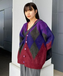 パターンシャギーニットカーディガン
