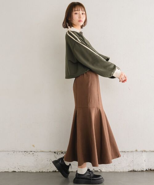 RETRO GIRL（レトロガール）の「ラインハーフZIPトレーナー（Tシャツ/カットソー・レディース・ナチュラル/ブルー/チャコールグレー・FREE）」の12枚目の写真