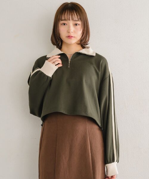 RETRO GIRL（レトロガール）の「ラインハーフZIPトレーナー（Tシャツ/カットソー・レディース・ナチュラル/ブルー/チャコールグレー・FREE）」の15枚目の写真