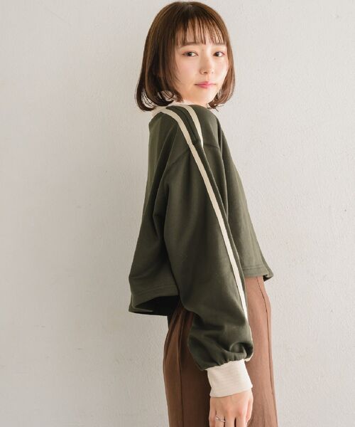 RETRO GIRL（レトロガール）の「ラインハーフZIPトレーナー（Tシャツ/カットソー・レディース・ナチュラル/ブルー/チャコールグレー・FREE）」の16枚目の写真