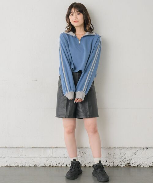 RETRO GIRL（レトロガール）の「ラインハーフZIPトレーナー（Tシャツ/カットソー・レディース・ナチュラル/ブルー/チャコールグレー・FREE）」の18枚目の写真