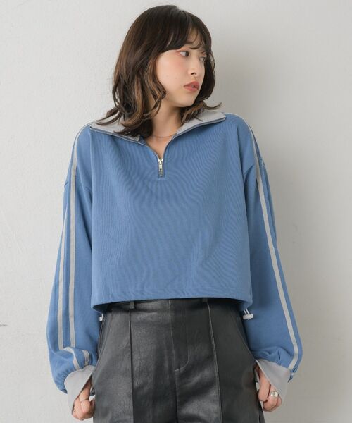 RETRO GIRL（レトロガール）の「ラインハーフZIPトレーナー（Tシャツ/カットソー・レディース・ナチュラル/ブルー/チャコールグレー・FREE）」の22枚目の写真