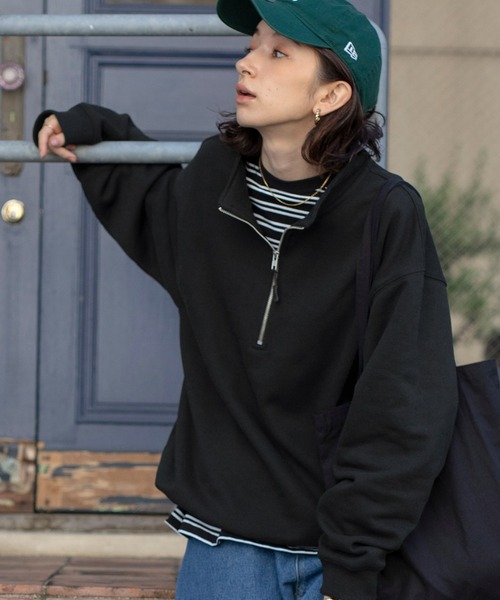 BARK MANHATTAN（バークマンハッタン）の「ヘビーウェイトUSAコットン ビッグシルエット 裏起毛ハーフジップスウェット/裾ドローコード（スウェット・メンズ・アッシュグレー/グレイッシュブルー/ベージュ/ブラック/モカ/カーキ・L/M）」の9枚目の写真