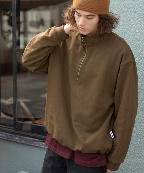 BARK MANHATTAN（バークマンハッタン）の「ヘビーウェイトUSAコットン ビッグシルエット 裏起毛ハーフジップスウェット/裾ドローコード（スウェット・メンズ・アッシュグレー/グレイッシュブルー/ベージュ/ブラック/モカ/カーキ・L/M）」の17枚目の写真