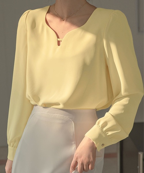MILAE（ミレ）の「キーネックプルオーバーシャツブラウス（シャツ/ブラウス・レディース・ベージュ/ブラック/ホワイト/グレー・S/M/L）」の19枚目の写真