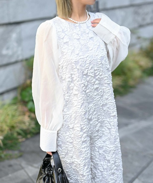 セール】ジャガード異素材切替ロングワンピース（ワンピース