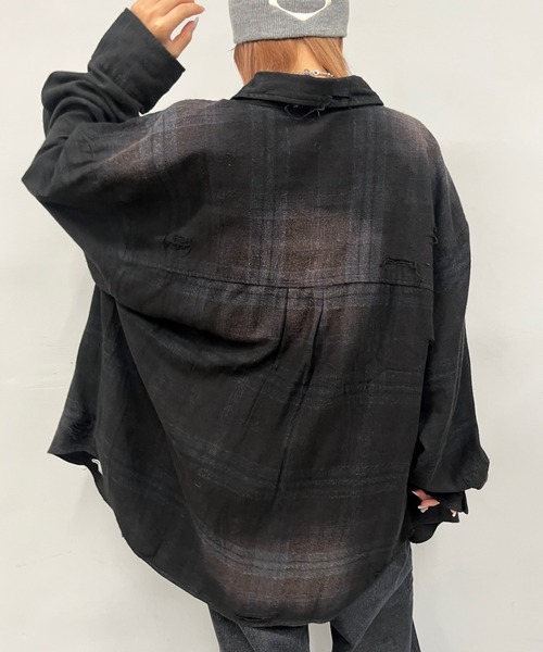 WHO'S WHO gallery（フーズフーギャラリー）の「ブラックダイチェックシャツ（シャツ/ブラウス・レディース・ブラック系その他/ブラック・FREE）」の5枚目の写真