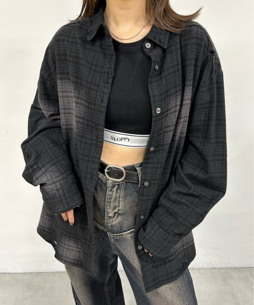 WHO'S WHO gallery（フーズフーギャラリー）の「ブラックダイチェックシャツ（シャツ/ブラウス・レディース・ブラック系その他/ブラック・FREE）」の9枚目の写真