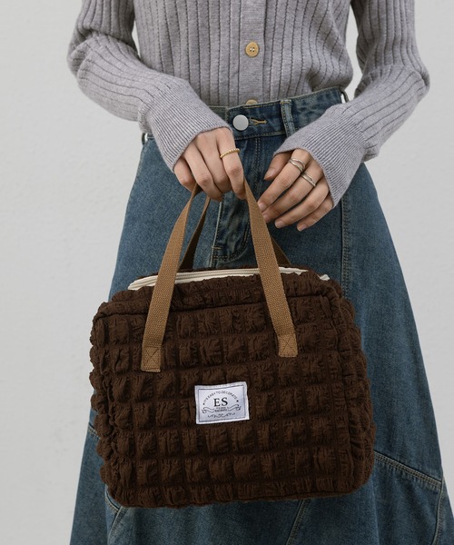 LA VORAGINE（ラ ヴォラジネ）の「【保温･保冷】ポップコーン ボックストートランチバッグ/お弁当バッグ（お弁当箱・レディース・ブラウン/アイボリー/イエロー・FREE）」の4枚目の写真