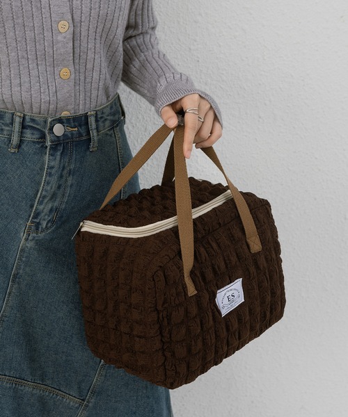 LA VORAGINE（ラ ヴォラジネ）の「【保温･保冷】ポップコーン ボックストートランチバッグ/お弁当バッグ（お弁当箱・レディース・ブラウン/アイボリー/イエロー・FREE）」の5枚目の写真