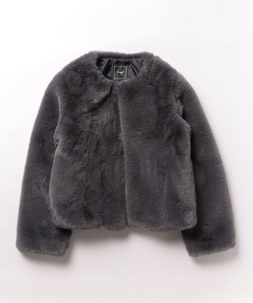 スウィングル★ショート丈エコファーノーカラージャケット SWINGLE（スウィングル）の「ショート丈エコファーノーカラー