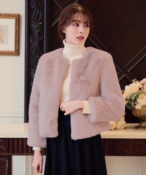 スウィングル★ショート丈エコファーノーカラージャケット SWINGLE（スウィングル）の「ショート丈エコファーノーカラー