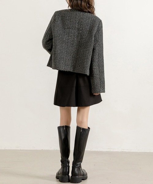 DAY CLOSET（デイ クローゼット）の「レディース ショート丈ツイード風ノーカラージャケット（ノーカラージャケット・レディース・ダークグレー・M/L）」の11枚目の写真