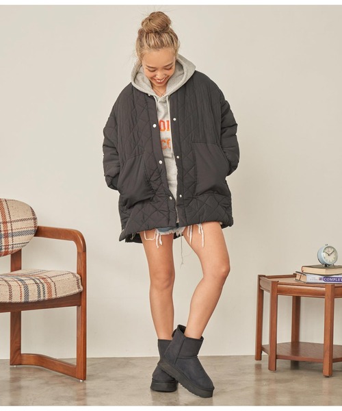 anap mimpi（アナップミンピ）の「中綿ダイヤキティングコート（ブルゾン・レディース・カーキ/ブラック・FREE）」の5枚目の写真