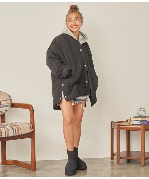 anap mimpi（アナップミンピ）の「中綿ダイヤキティングコート（ブルゾン・レディース・カーキ/ブラック・FREE）」の8枚目の写真