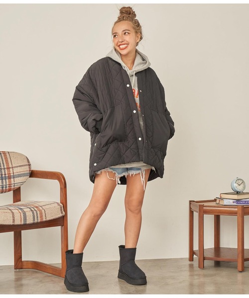 anap mimpi（アナップミンピ）の「中綿ダイヤキティングコート（ブルゾン・レディース・カーキ/ブラック・FREE）」の7枚目の写真