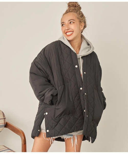 anap mimpi（アナップミンピ）の「中綿ダイヤキティングコート（ブルゾン・レディース・カーキ/ブラック・FREE）」の4枚目の写真