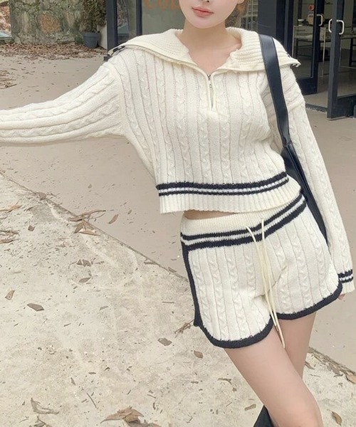 ammy.(エイミードット)の「【 ammy. / エイミードット 】 ハーフジップ ライン セットアップ(セットアップ・レディース・ネイビー/ホワイト・FREE)」の6枚目の写真
