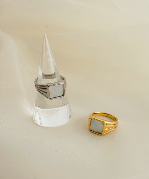 セール】スクエアシェルリング【ステンレス】-square shell ring