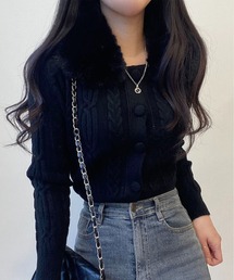 FUR CABLE KNIT CARDIGAN / ケーブルニットファーカーディガン