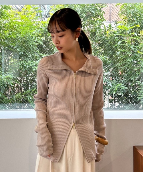 Doux archives(ドゥアルシーヴ)の「ダブルファスナーリブニット(ニット/セーター・レディース・パープル/ネイビー/ベージュ/アイボリー・FREE)」の3枚目の写真