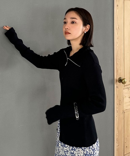 Doux archives(ドゥアルシーヴ)の「ダブルファスナーリブニット(ニット/セーター・レディース・パープル/ネイビー/ベージュ/アイボリー・FREE)」の18枚目の写真