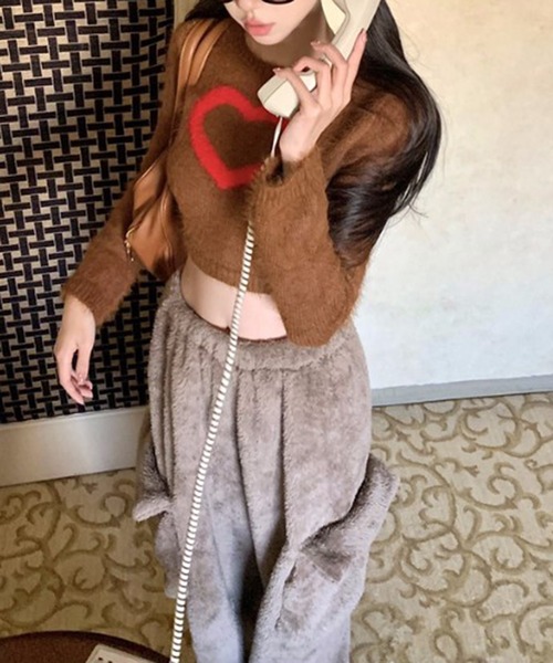 セール】△HEART SHORT KNIT / ハート柄ショート丈ニット（ニット 