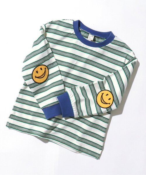 apres les cours(アプレレクール)の「肘パッチモチーフTシャツ(Tシャツ/カットソー・キッズ・レッド/グリーン/レインボー・80/90/100/110/120/130)」の2枚目の写真