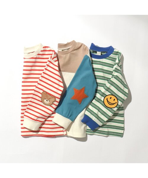apres les cours(アプレレクール)の「肘パッチモチーフTシャツ(Tシャツ/カットソー・キッズ・レッド/グリーン/レインボー・80/90/100/110/120/130)」の7枚目の写真