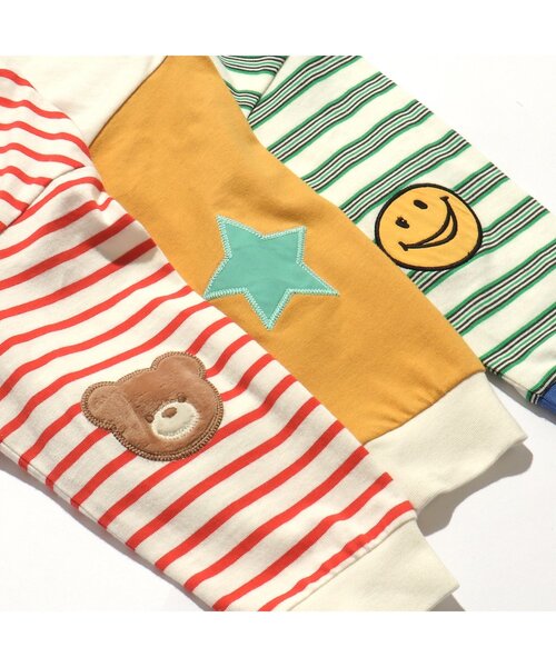 apres les cours(アプレレクール)の「肘パッチモチーフTシャツ(Tシャツ/カットソー・キッズ・レッド/グリーン/レインボー・80/90/100/110/120/130)」の8枚目の写真