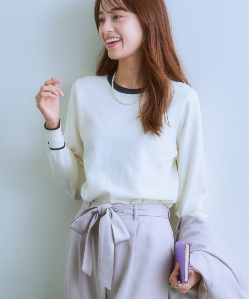 7days Life Styling(セブンデイズライフスタイリング)の「配色クルーネックセーター(静電防止・毛玉になりにくい・UVカット・タンブル乾燥OK)(ニット/セーター・レディース・ネイビー系/アイボリー系/グレー系/スモーキーグリーン系・S/M/L/LL)」の17枚目の写真