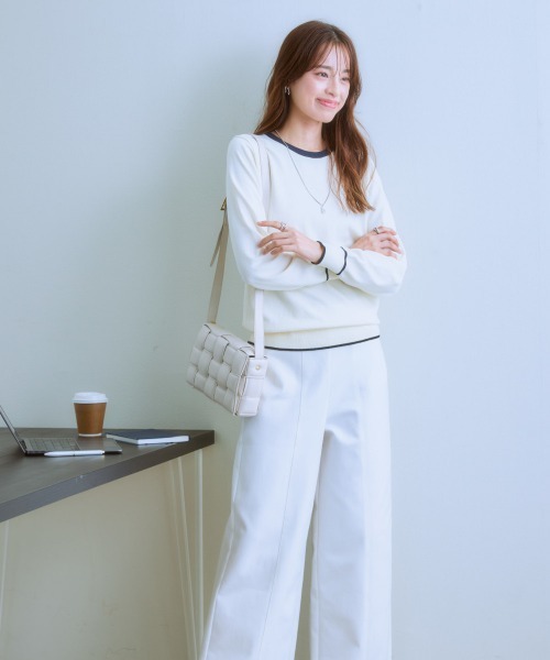 7days Life Styling(セブンデイズライフスタイリング)の「配色クルーネックセーター(静電防止・毛玉になりにくい・UVカット・タンブル乾燥OK)(ニット/セーター・レディース・ネイビー系/アイボリー系/グレー系/スモーキーグリーン系・S/M/L/LL)」の11枚目の写真