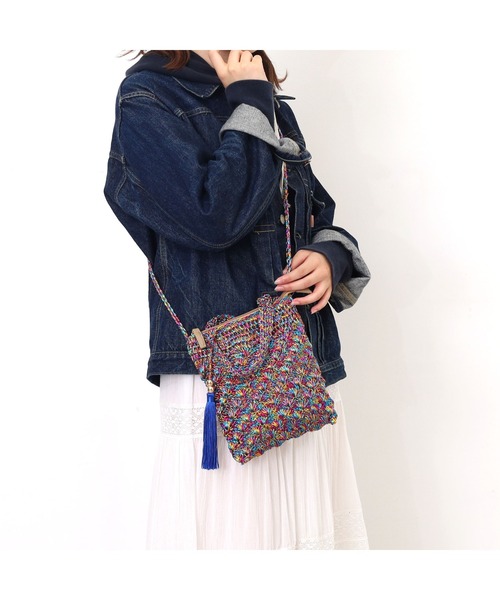 メタリック柄編みミニショルダーバッグ（かごバッグ）｜COOCO（クーコ