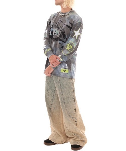 Basic Pleasure Mode（ベーシックプレジャーモード）の「ストリートファッション Y2Kファッション Basic Pleasure Mode ベーシックプレジャーモード VERTIGO L/S 長袖トップス 長袖Tシャツ プリントTシャツ ロンT オーバーサイズ（Tシャツ/カットソー・メンズ・グレー・L/M）」の3枚目の写真