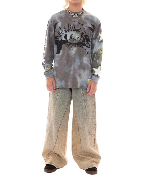 Basic Pleasure Mode（ベーシックプレジャーモード）の「ストリートファッション Y2Kファッション Basic Pleasure Mode ベーシックプレジャーモード VERTIGO L/S 長袖トップス 長袖Tシャツ プリントTシャツ ロンT オーバーサイズ（Tシャツ/カットソー・メンズ・グレー・L/M）」の2枚目の写真