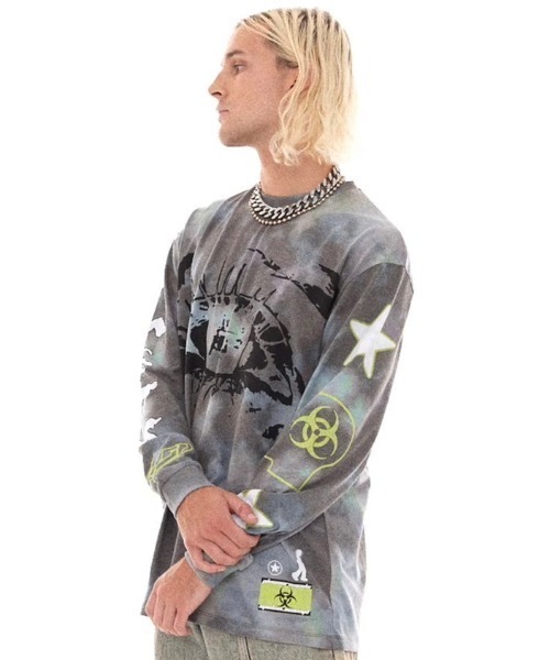 Basic Pleasure Mode（ベーシックプレジャーモード）の「ストリートファッション Y2Kファッション Basic Pleasure Mode ベーシックプレジャーモード VERTIGO L/S 長袖トップス 長袖Tシャツ プリントTシャツ ロンT オーバーサイズ（Tシャツ/カットソー・メンズ・グレー・L/M）」の6枚目の写真