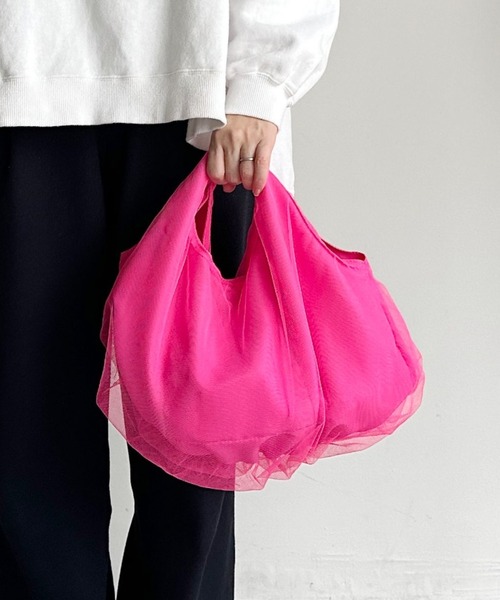 favori(ファヴォリ)の「EM:favoriスバシアトート チュールトート バッグ 軽量約108g(トートバッグ・レディース・ピンク/グリーン/ブラック/アイボリー・FREE)」の2枚目の写真