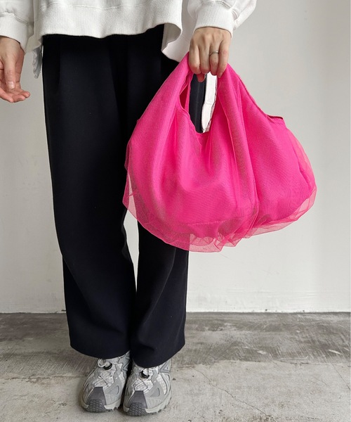 favori(ファヴォリ)の「EM:favoriスバシアトート チュールトート バッグ 軽量約108g(トートバッグ・レディース・ピンク/グリーン/ブラック/アイボリー・FREE)」の13枚目の写真
