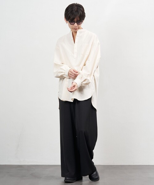 PUBLUX（パブリュクス）の「PUBLUX/パブリュクス プルオーバースタンドカラーシャツ/ユニセックス(限定展開)（シャツ/ブラウス・メンズ・キナリ/ブラック/オリーブ・SMALL/MEDIUM/LARGE）」の5枚目の写真