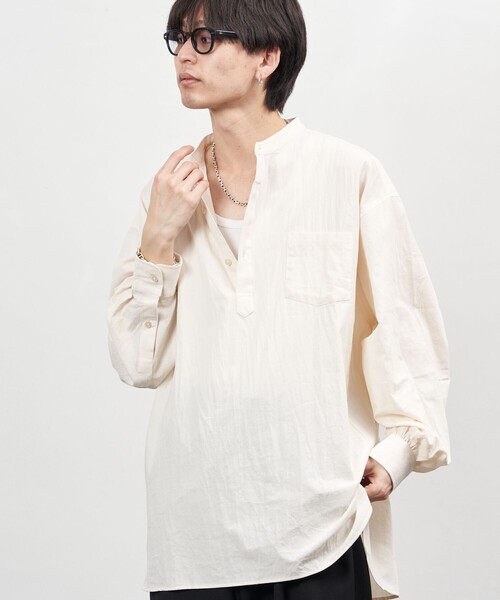 PUBLUX（パブリュクス）の「PUBLUX/パブリュクス プルオーバースタンドカラーシャツ/ユニセックス(限定展開)（シャツ/ブラウス・メンズ・キナリ/ブラック/オリーブ・SMALL/MEDIUM/LARGE）」の9枚目の写真