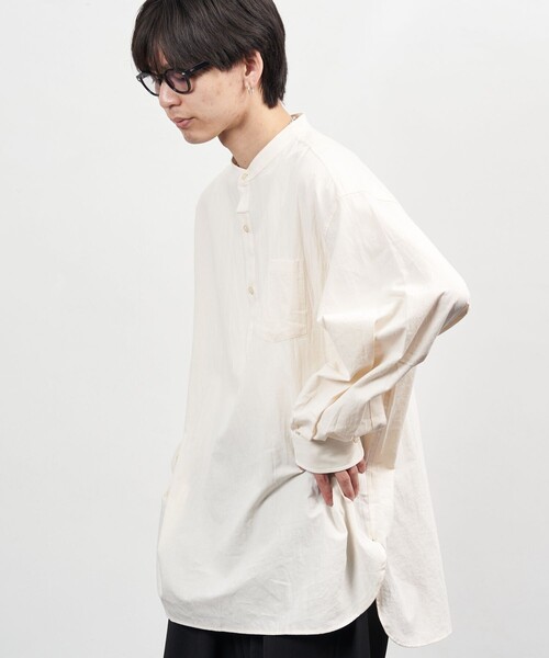 PUBLUX（パブリュクス）の「PUBLUX/パブリュクス プルオーバースタンドカラーシャツ/ユニセックス(限定展開)（シャツ/ブラウス・メンズ・キナリ/ブラック/オリーブ・SMALL/MEDIUM/LARGE）」の14枚目の写真