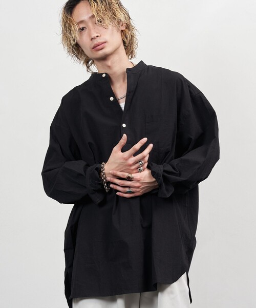 PUBLUX（パブリュクス）の「PUBLUX/パブリュクス プルオーバースタンドカラーシャツ/ユニセックス(限定展開)（シャツ/ブラウス・メンズ・キナリ/ブラック/オリーブ・SMALL/MEDIUM/LARGE）」の21枚目の写真