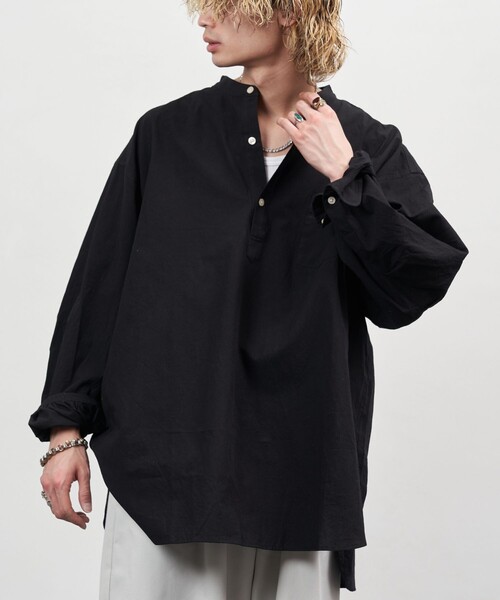 PUBLUX（パブリュクス）の「PUBLUX/パブリュクス プルオーバースタンドカラーシャツ/ユニセックス(限定展開)（シャツ/ブラウス・メンズ・キナリ/ブラック/オリーブ・SMALL/MEDIUM/LARGE）」の22枚目の写真