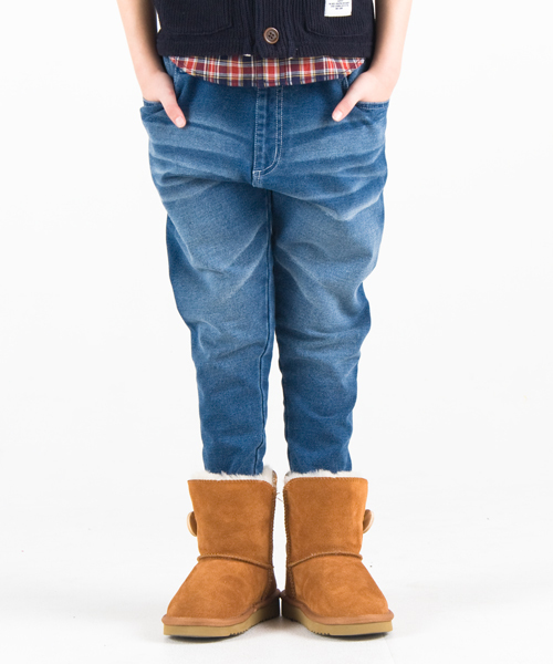 Smoothy(スムージー)の「Smoothy Denim sweat sarueru pants / スムージー デニムスウェットサルエルパンツ(デニムパンツ・キッズ・インディゴブルー・100/120/90/150/140/110/130)」の1枚目の写真