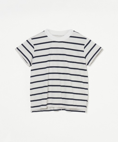 three dots(スリードッツ)の「サンデッドジャージー ミニT(Tシャツ/カットソー・レディース・グレー系その他/ホワイト×ブラック・SMALL/MEDIUM)」の1枚目の写真