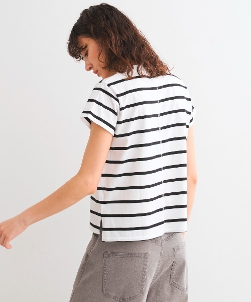 three dots(スリードッツ)の「サンデッドジャージー ミニT(Tシャツ/カットソー・レディース・グレー系その他/ホワイト×ブラック・SMALL/MEDIUM)」の4枚目の写真