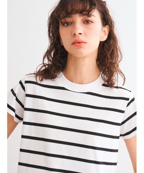 three dots(スリードッツ)の「サンデッドジャージー ミニT(Tシャツ/カットソー・レディース・グレー系その他/ホワイト×ブラック・SMALL/MEDIUM)」の5枚目の写真