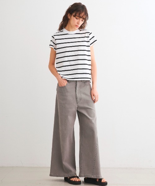 three dots(スリードッツ)の「サンデッドジャージー ミニT(Tシャツ/カットソー・レディース・グレー系その他/ホワイト×ブラック・SMALL/MEDIUM)」の6枚目の写真