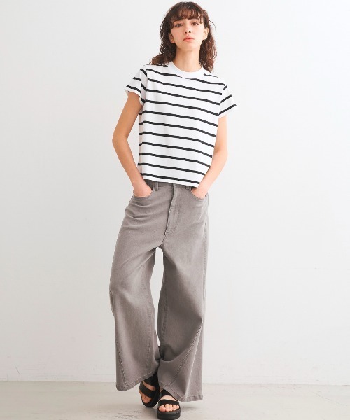 three dots(スリードッツ)の「サンデッドジャージー ミニT(Tシャツ/カットソー・レディース・グレー系その他/ホワイト×ブラック・SMALL/MEDIUM)」の7枚目の写真